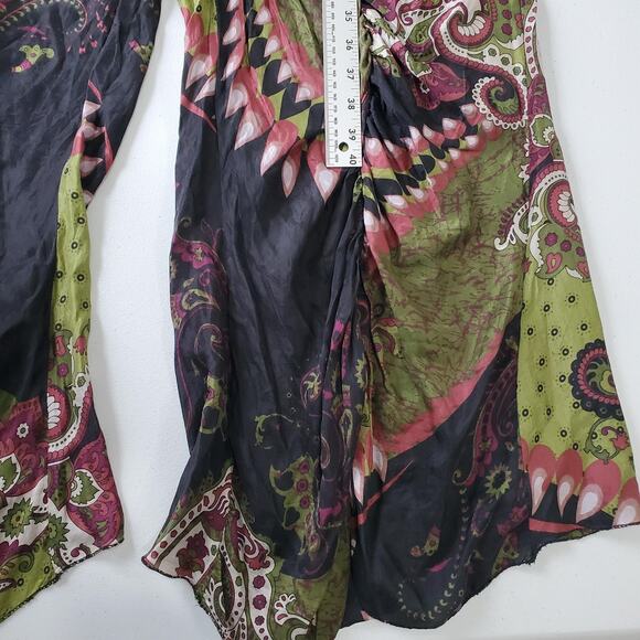 Cenia New York Jumpsuit Womens 10 Green Black Silk Paisley Wide Leg Fairy Whimsy - Picture 4 of 12